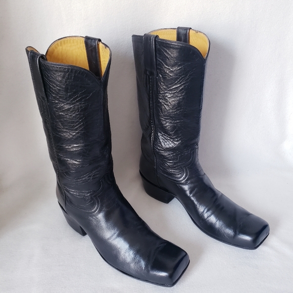 Black Square Toe Western Boots Caboots - Picture 7 of 16